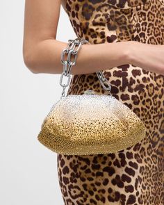 Judith Leiber Couture "Gemma" top handle bag in crystals     Chunky chain top handle     Can be worn as a top handle or clutch bag     Structured top with embellished liftclasp closure     Approx. 5.5"H x 10"W x 4.3"D    Imported Judith Leiber Couture, Chain Top, Magnetic Frames, Judith Leiber, Top Handle, Neiman Marcus, Platinum, Clutch Bag, Top Handle Bag