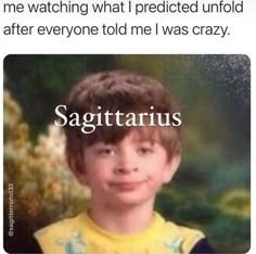 a young boy with the caption sagittarius