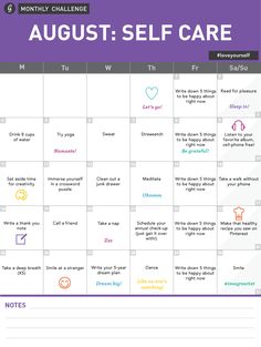 Monthly Challenge Self Care...doing this!! Self-Care is sooo important but we often neglect it. Especially those of us who are in caring work-fields we tend to care for others over ourselves. August Challenge, Monthly Challenge, Care For Others, Summer Lovin, 30 Day Challenge, Healthy Mind, Get Healthy, Mind Body, Positive Thinking