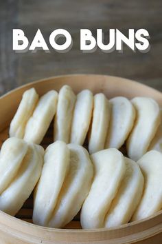 some kind of food in a bowl with the words bao buns on it