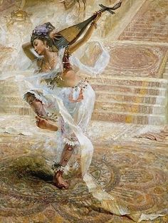 a painting of a woman dancing on steps