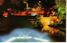 an image of a fountain in the park at night