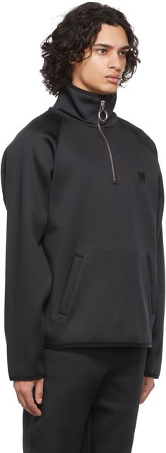 Long sleeve stretch technical jersey sweatshirt in black. · Turtleneck collar · Tonal logo embroidered at chest · Twin welt pockets at waist · Silver-tone logo engraved hardware Supplier color: Black Black Half-zip Sweatshirt For Loungewear, Black Half-zip Sweatshirt, Black Half-zip Sweatshirt For Sports, Functional Black Half-zip Sweatshirt, Ami Paris Shirt, Ami Paris Hoodie, Jersey Sweatshirt, Half Zip Sweatshirt, Zip Sweatshirt