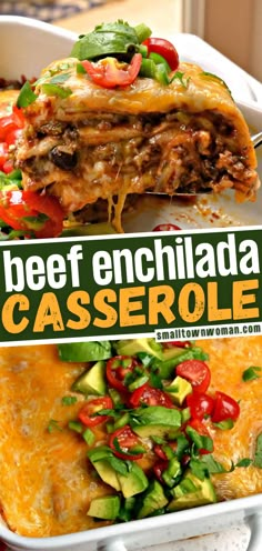 this beef enchilada casserole is loaded with vegetables and cheese