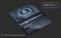 a business card designed to look like an electronic circuit board with the words micro soldering blast