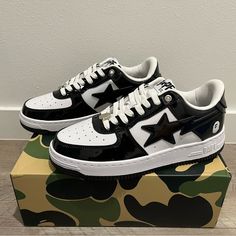 A Bathing Ape Bapesta Black Bape Shoes Girls, Black Bapesta Shoes, Bapestar Shoes, A Bathing Ape Outfits, Black Bape Shoes, Bapesta Shoes Black, Ape Bape Shoes