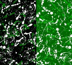 two different colors of paint on a black and green background with white splats