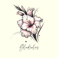 a flower with the word gladilius written in black ink on a white background