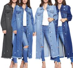 Great shopping ideas for Women's Classic Distressed Cotton Denim Button Up Oversized Long Jean Jacket, Womens-jacket Long Jean Jacket, Long Peacoat, Denim Coat Women, Overcoat Jacket, Fleece Jacket Womens, Outwear Coat, Jean Jacket Women, Art Women, Cheongsam Dress