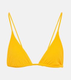 Via triangle terry bikini top in yellow - Jade Swim | Mytheresa Triangle Swimwear With Padded Cups For Vacation, Padded Triangle Top Swimwear, Padded Triangle Top Swimwear For Poolside, Padded Triangle Top Swimwear For Vacation, Solid Triangle Swimwear For Vacation, Padded Triangle Top Swimwear For Beach Season, String Bikinis, Jade, Swimming