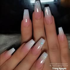 Classic Nail Designs French Tips, Valentines Nails Subtle, Acrylic Nail Designs Ombre, Birthday Gel Nails, Ombré Nails With Design, Nail Art Coffin, Glitter French Tip Nails, Ombré Acrylic Nails, Princess Nails