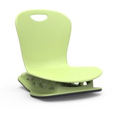 a green chair that is on top of a white surface with holes in the seat