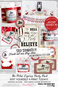 a collage of red and white items with the words believe on them, including an image