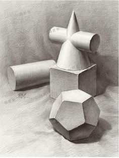 pencil drawing of three geometric shapes