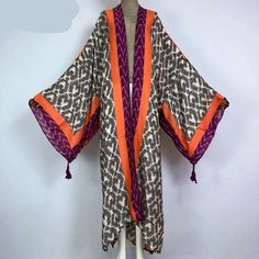 Kimono Kaftan Boho Soft Cardigan Leave print Material: Polyester  Pattern Type: Print  Style: Young Style  Young Style: Bohemian  Age: Adult  Fit: Fits larger than usual. Please check this store's sizing info Printed Long Kimono For Fall, Bohemian Long Sleeve Kimono With Vibrant Print, One Size Patterned Long Sleeve Kimono, Bohemian Long Sleeve Printed Cardigan, Fall Vacation Printed Cardigan, Patterned Long Sleeve Kimono For Vacation, Patterned Long Sleeve Kimono, Patterned Long Sleeve Printed Kimono, Multicolor V-neck Kimono For Fall