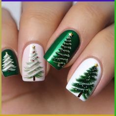 Valentine day nails idea 2024 Xmas Tree Nail Art, Christmas Nails With Christmas Tree, Tree Nails Christmas, Christmas Tree Nail Art Designs, Nail Art Christmas Tree, Nails Christmas Colors, Christmas Tree On Nails, Christmas Tree Nails Designs, Xmas Tree Nails