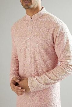 This outfit is Indian designer kurta, Indian designer ethnic set for men, Indian designer kurta pajama set, Indian designer wedding outfit. Pink Kurta For Men, Fancy Kurta For Men, Kurta Pajama Men, Pink Kurta