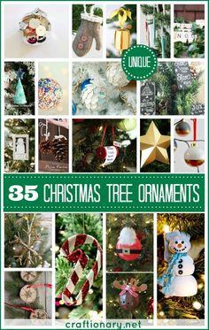 christmas tree ornaments are featured in this collage with the words 35 christmas tree ornaments