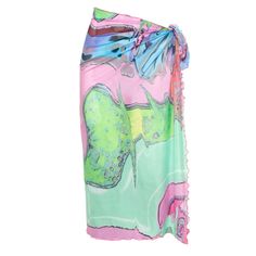 Pastel Beach Wrap | Paloma Lira | Wolf & Badger Pink Summer Party Cover-up, Beachy Multicolor Tie-side Sarong, Chic Multicolor Printed Swimwear, Summer Poolside Wrap Swimwear, Summer Wrap Sarong With Tie Waist, Fitted Wrap Cover-up For Summer, Multicolor Wrap Beachwear Cover-up, Summer Poolside Cover-up With Tie Waist, Green Beachwear Sarong For Spring