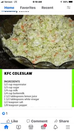 the recipe for coleslaw is displayed in an instagramture on facebook, and it appears to have been altered