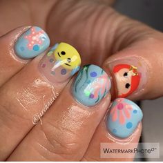 Little Mermaid Nail Art, Lexi Nails, Little Mermaid Nails, Disney Nail Designs, Disney Inspired Nails, Disney Acrylic Nails, Kids Nail Designs, Mickey Nails, Nail Art For Kids