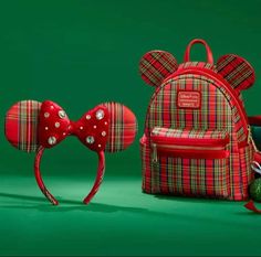 Disney Bows, Disney Addict, Christmas Travel, Cute Backpacks, Minnie Ears, Mickey Ears, Velvet Bow, Disney Merchandise, Plaid Design