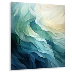 an abstract painting with blue and white waves on the canvas, it looks like something out of