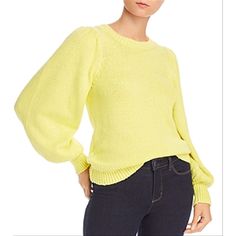 Manufacturer: Aqua Style Type: Sweater Collection: Aqua Sleeve Length: Puff Sleeves Material: 100% Cotton Fabric Type: Cotton Specialty: Knit Sku: P2471720. Aqua Sweater, Balloon Sleeve Sweater, Yellow Knit, Sweater Collection, Yellow Sweater, Knitting Women, Sleeves Pattern, Sweater Sleeves, Neon Yellow