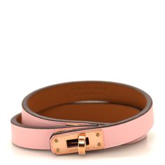 This is an authentic HERMES Swift Kelly Double Tour Bracelet T2 in Rose Sakura. This is a stunning bracelet that is crafted of smooth calfskin leather in pink with a rose gold plated Kelly turn-lock. Kelly Double Tour Bracelet, Hermes Bracelet, Hermes Jewelry, A Rose, Rose Gold Plates, Calf Skin, Swift, Gold Plate, Rose Gold