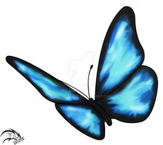 a blue butterfly flying through the air