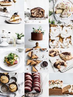 a collage of different desserts and pastries