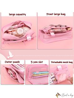 BirdinBag - Spacious Multi-layer Pink Pen Case for Organized Storage Pink Pen, Pink Pens, Organized Storage, Pink Pattern, Word Wrap, Pen Case, White Space, Multi Layering, Storage Organization