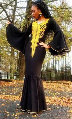 Regal Black Panther Dress with Gold Embroidery - Dupsie's Kente Fabric, Kente Dress, Long Fitted Dresses, Vibrant Dress, Black Artwork, African Dresses, Gold Embroidery, African Wedding, Zulu