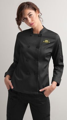 Women's chef coats Cafe Uniform, Chef Jackets, Chef Uniform, Chef Coat, Female Chef, Chef Clothes, Chef Life, Chef's Jackets, Coats For Women