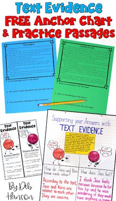 text evidence and anchor chart for reading passages in the text evidence and anchor chart