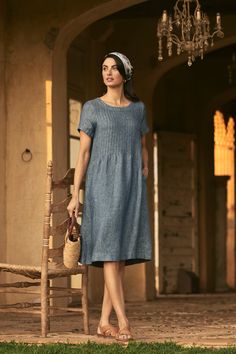 Twill Hemp Linen Dress - Indigo Twill Linen Shift Dress, Spring Wear, Work Wear Women, Knitwear Cardigan, Wearing Clothes, Sustainable Clothing, New Tops, Linen Dress, Winter Wear