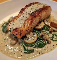 Pan-Seared Salmon with a Creamy Florentine Sauce Pan Seared Salmon With Florentine Sauce, Pan Seared Salmon With Creamy Florentine Sauce, Florentine Sauce, Creamy Salmon, Gordon Ramsay Recipe, Main Entrees, Salmon And Shrimp, Foodie Art, Pan Seared Salmon