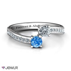 This stunning ring is sure to make the perfect gift for anyone on your list. Two round stones shine in the center of this asymmetrical bypass style, accented by a row of gemstones decorating the front of the band. You can personalize this ring in silver or gold with your choice of genuine or simulated gemstones and a special engraving. This style is perfect for a modern engagement ring! Diamond Birthstone Ring, Modern Engagement Ring, Two Stone Ring, May Birthstone Rings, Natural Emerald Rings, Silver Heart Ring, Diamond Birthstone, Modern Engagement Rings, Ring Ideas