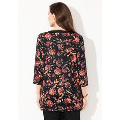 Congrats! You found the tunic we’re over the moon about. We love it for its simple style. All it takes to look understated and beautiful is a keyhole neckline, three-quarter length sleeves, side slits at the hem and a relaxed fit. Gauze Tunic, Layered Tunic, Tiered Blouse, Black Floral Print Top With 3/4 Sleeves, Georgette Tops, Pleated Blouse, Knit Tunic, Peasant Tops, Shop Blouses