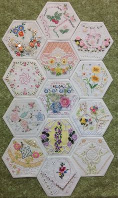 the hexagons have been made with different designs on them, and each has flowers