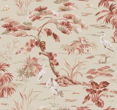 Herons and cranes rest between the lotus blossoms and Matsu trees in Bridgewater’s stylized rendering of Asian wetlands. York Wallcoverings always recommends visiting your local York Authorized Dealer, Showroom or Designer. These local partners have a vast product knowledge and can provide invaluable assistance with color and design selection, technical information, installation tips, referrals to local wallpaper installers, tools needed, etc.Use our store locator to find a reseller in your area. Standard samples are 8-in x 10-in but may vary depending upon pattern. Asian Wallpaper, A Street Prints, Coral Wallpaper, Modern Mural, Wallpaper Stores, York Wallpaper, Storing Paint, York Wallcoverings, Lotus Blossom