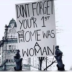 a protest sign that reads don't forget your 1st home was a woman