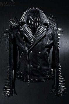 New HANDMADE Full Black Punk Silver Long Spiked Studded Leather Buttons Up Jacket Silver Studs and Spikes Black Leather Jacket on Storenvy Spiked Leather Jacket, Punk Leather Jacket, Jaket Motor, Studded Leather Jacket, Black Punks, Mens Fashion Edgy, Studded Jacket, Mens Fashion Smart, Rock Punk