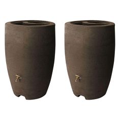 two brown vases sitting side by side on top of each other, with handles