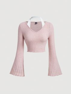 Women's Ribbed Bell Sleeves 2 In 1 Bell Sleeve T-Shirt Dusty Pink Casual  Long Sleeve Knitted Fabric Plain  Slight Stretch  Women Clothing, size features are:Bust: ,Length: ,Sleeve Length: Adrette Outfits, Cute Preppy Outfits, Printed Bodycon Dress, Pink Outfits, Women T Shirts, Really Cute Outfits, Inspiration Mode, Lookbook Outfits, Dream Clothes