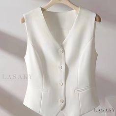 Lasaky - V-Neck Sleeveless Vest with Button Front Detail - Sophisticated Womens Fashion Piece Linen Vest, Long Kurti Designs, Sleeveless Jacket, Stylish Clothes For Women, Pink Linen, Cute Skirts, Sleeveless Vest, Looks Vintage, Coat Fashion