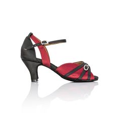 Red and black satin 2" flared heel latin dance shoes with suede sole. Tango Dance, Latin Ballroom