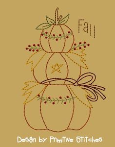 a cross stitch pattern with pumpkins on it and the words fall written in cursive writing