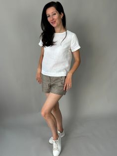 Stylish women's linen shorts in beige. Classic model with two side pockets. The fastening is on the front with a zipper and button. Suitable for combination with a shirt, tunic, T-shirt or blouse. Can also be combined with sneakers. Linen shorts are suitable clothing for the city, for the office and for leisure. Made of high-quality 100% linen. You can order them in an individual size and a different color. Write to us your wish and we will make linen shorts especially for you. We choose the fab Summer Cotton Shorts With Built-in Liner, Relaxed Linen Pants With Built-in Shorts, Linen Relaxed Fit Short Sleeve T-shirt, Beige Linen Bottoms With Built-in Shorts, Solid Linen Shorts With Built-in Shorts, Linen Shorts Women, Skorts, Linen Shorts, Linen Women