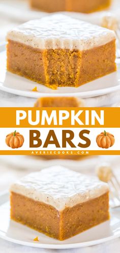 Here's a sweet pumpkin recipe for your Thanksgiving dessert ideas! This easy fall recipe will remind you of fudge. Not only are these pumpkin bars from scratch super soft, moist, and fudgy, but they are also topped with vanilla bean  browned butter glaze! Pumpkin Bars Recipe Easy, Pumpkin Spice Bars, Spice Bars, Easy Pumpkin Dessert, Pumpkin Fudge, Bar Desserts, Butter Glaze, Pumpkin Recipes Easy, Fall Baking Recipes